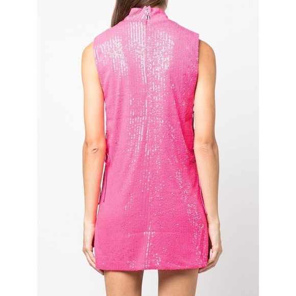 ROTATE BIRGER CHRISTENSEN Sequined Turtleneck Barbie Pink Mini Dress Size 4 NWT - Picture 4 of 11